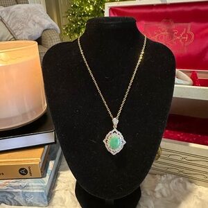Green Jade and CZ Pendant Necklace